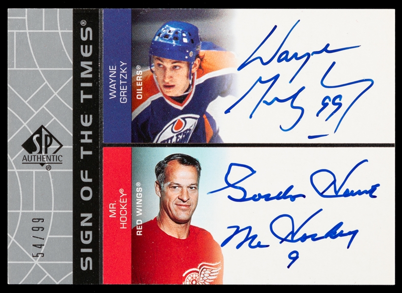 2002-03 SP Authentic Sign of the Times Dual-Signed Hockey Card #GW Wayne Gretzky / Gordie Howe (54/99)