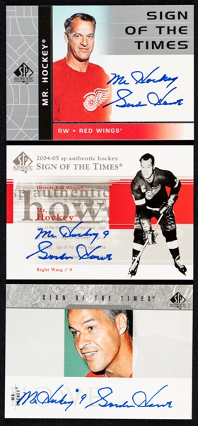 2002-03 to 2004-05 UD SP Authentic Sign of the Times Signed Cards of Gordie Howe (3) - 2002-03 #GH, 2003-04 #SOT-GH and 2004-05 #ST-GH