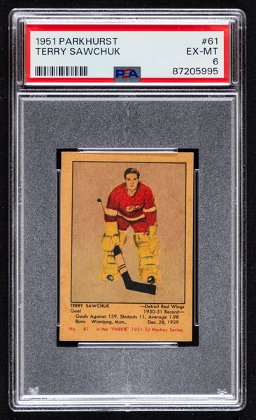 1951-52 Parkhurst Hockey Card #61 HOFer Terry Sawchuk Rookie - Graded PSA 6