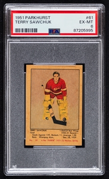 1951-52 Parkhurst Hockey Card #61 HOFer Terry Sawchuk Rookie - Graded PSA 6