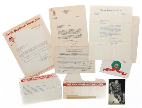 Tom Johnsons Telegram, Christmas Card and Correspondence (6) from His Personal Collection including Letter Signed by Frank Selke with Family LOA