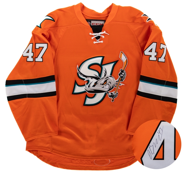Joakim Ryans 2017-18 AHL San Jose Barracuda Signed Game-Issued Alternate Jersey with Team LOA 