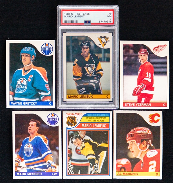 1985-86 O-Pee-Chee Hockey Complete 264-Card Set Including #9 HOFer Mario Lemieux Rookie (Graded PSA 7)