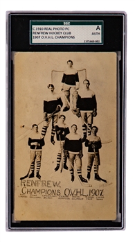 Renfrew Hockey Club 1907 Team Postcard Graded SGC A Including Bert Lindsay, Bobby Rowe and HOFer Billy Gilmour