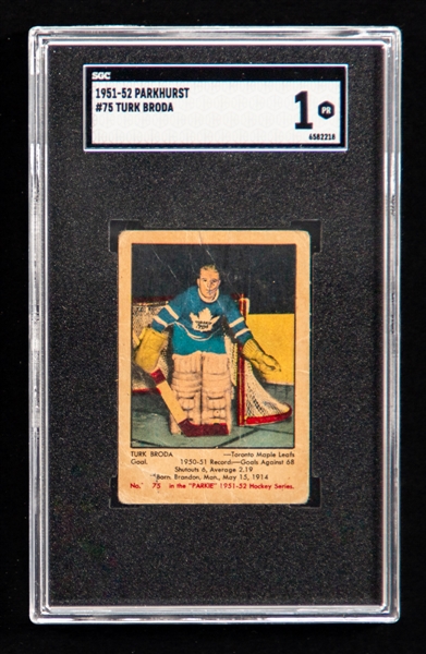1951-52 Parkhurst Hockey Card #75 HOFer Turk Broda - Graded SGC 1