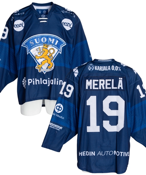 Waltteri Merelas 2022-23 Euro Hockey Tour Team Finland Game-Worn Jersey with Finnish Ice Hockey Association COA