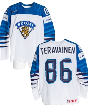 Teuvo Teravainens 2018 IIHF World Championship Team Finland Game-Worn Jersey with Finnish Ice Hockey Association COA 