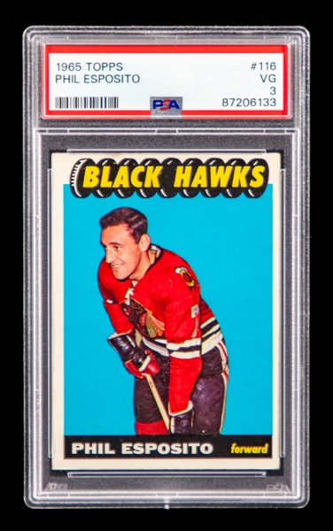 1965-66 Topps Hockey Card #116 HOFer Phil Esposito Rookie - Graded PSA 3