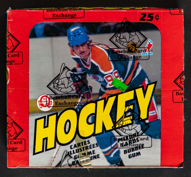 1982-83 O-Pee-Chee Hockey Wax Box (48 Unopened Packs) - BBCE Certified Tape Intact - Fuhr, Francis, Hawerchuk, Mullen and Broten Rookie Card Year