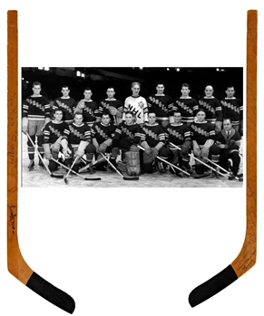 New York Rangers 1935-36 Team-Signed Mini-Stick Including Deceased HOFers Morenz, Boucher, Johnson, Lynn and Lester Patrick, Bun and Bill Cook and Coulter with Classic Auctions LOA