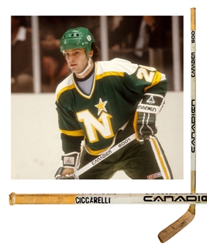 Dino Ciccarells Early-1980s Minnesota North Stars Canadien 6001 Game-Used Rookie-Era Stick 