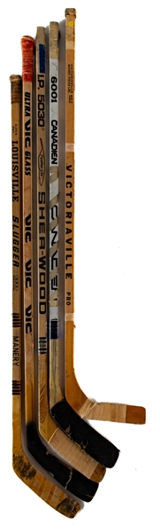 1970s and 1980s NHL and Junior Hockey Game-Used Stick Collection of 5 Including Henning, Evans, Manery, ODwyer and Young