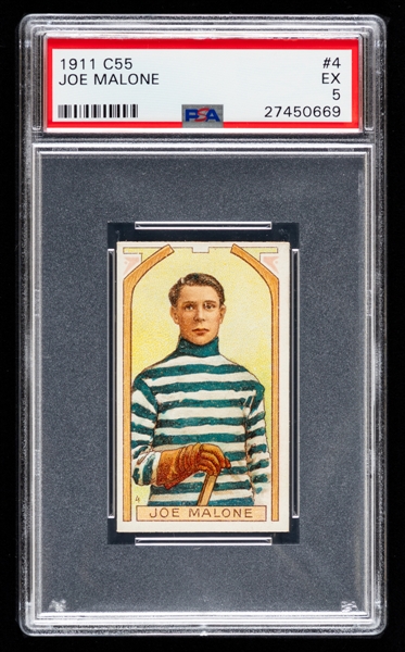 1911-12 Imperial Tobacco C55 Hockey Card #4 HOFer Joe Malone Rookie - Graded PSA 5