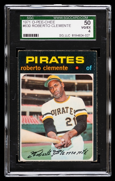 1971 O-Pee-Chee Baseball Card #630 HOFer Roberto Clemente - Graded SGC 4