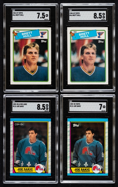 1988-89 and 1989-90 O-Pee-Chee and Topps SGC-Graded Rookie Cards (5) of HOFers Brett Hull, Joe Sakic and Brendan Shanahan Plus 1989-90 SGC-Graded Kraft Joe Sakic Cards (2)