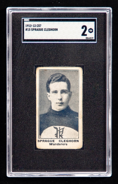 1912-13 Imperial Tobacco C57 Hockey Card #15 HOFer Sprague Cleghorn - Graded SGC 2