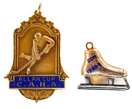 William "Legs" Frasers 1948-49 Ottawa Senators Allan Cup Champions Medal and 1948-49 Allan Cup Winners CCM Hockey Skate Charm