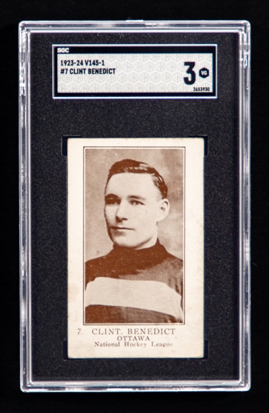 1923-24 William Paterson V145-1 Hockey Card #7 HOFer Clint Benedict - Graded SGC 3