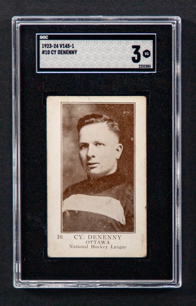 1923-24 William Paterson V145-1 Hockey Card #10 HOFer Cy Denneny Rookie - Graded SGC 3