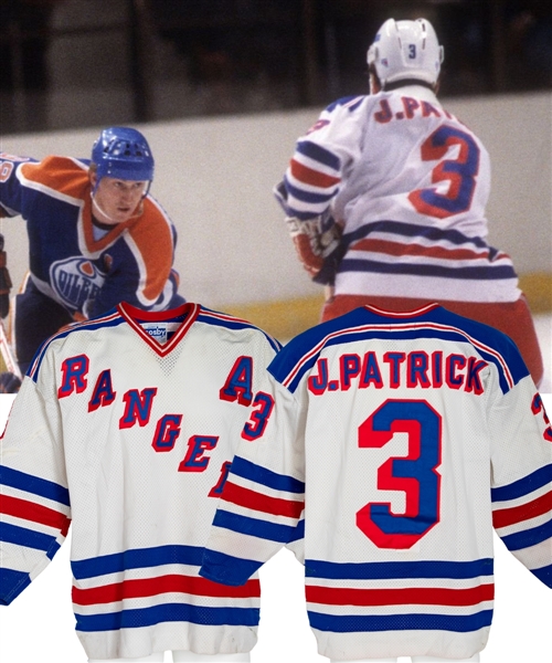 James Patricks 1984-86 New York Rangers Game-Worn Alternate Captains Jersey with MeiGray LOA and COR - Nice Game Wear! Numerous Team Repairs! (Barry Meisel Collection)