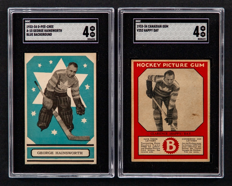 1933-34 O-Pee-Chee V304 Series "A" Hockey Card #15 HOFer George Hainsworth Rookie (Graded SGC 4) and 1933-34 Canadian Gum V252 Hockey Card of HOFer Clarence "Hap" Day (Graded SGC 4)