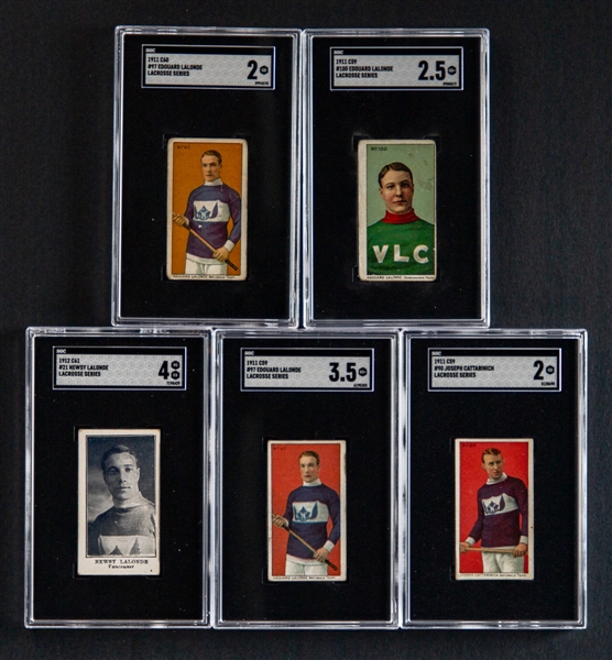 1910-11 to 1912-13 Imperial Tobacco C59, C60 and C61 Lacrosse SGC-Graded Cards (5) Including Four (4) Different Cards of HOFer Edouard "Newsy" Lalonde