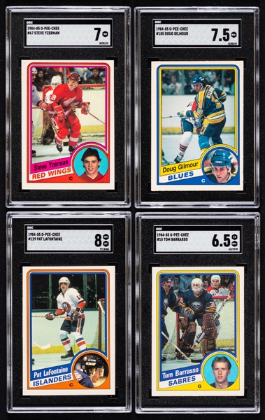 1984-85 O-Pee-Chee Hockey Complete 396-Card Set with SGC-Graded Cards (8) Including HOFers #67 Steve Yzerman Rookie (NM 7), #185 Doug Gilmour Rookie (NM+ 7.5) and #243 Wayne Gretzky (NM-MT 8)