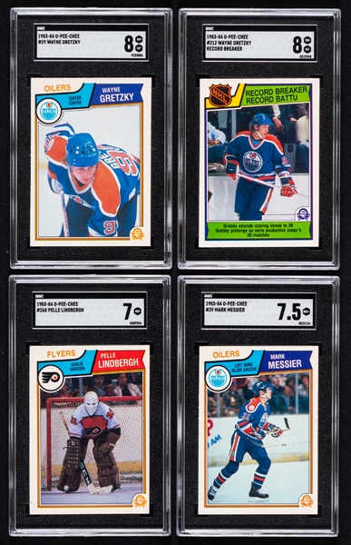1983-84 O-Pee-Chee Hockey Complete 396-Card Set with SGC-Graded Cards (9) with Seven (7) Graded Cards of HOFer Wayne Gretzky Including #29 (NM-MT 8), #212 (NM-MT 8) and #217 (NM-MT 8)