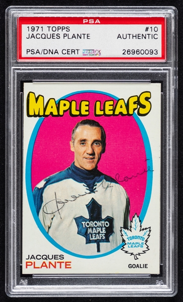 1971-72 Topps Signed Hockey Card #10 Deceased HOFer Jacques Plante (PSA/DNA Certified Authentic Autograph) 