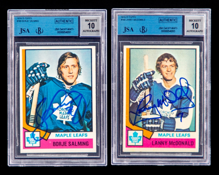 1974-75 Topps Signed Hockey Rookie Cards of HOFers #180 Borje Salming and #168 Lanny McDonald (JSA/Beckett Certified Authentic Autographs - Autographs Graded 10)