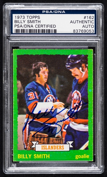 1973-74 Topps Signed Hockey Card #162 HOFer Billy Smith Rookie (PSA/DNA Certified Authentic Autograph) 
