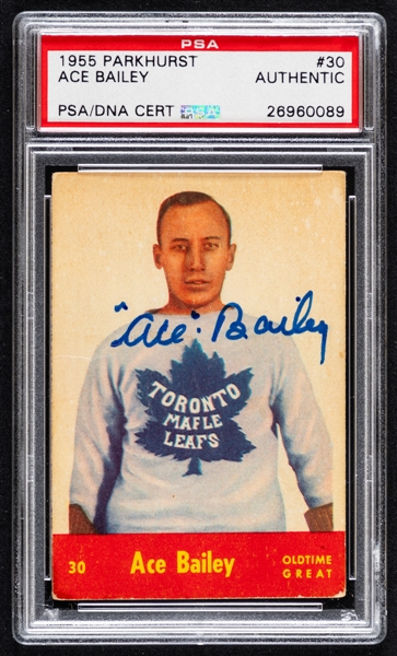 1955-56 Parkhurst Signed Hockey Card #30 Deceased HOFer Ace Bailey (PSA/DNA Certified Authentic Autograph) 