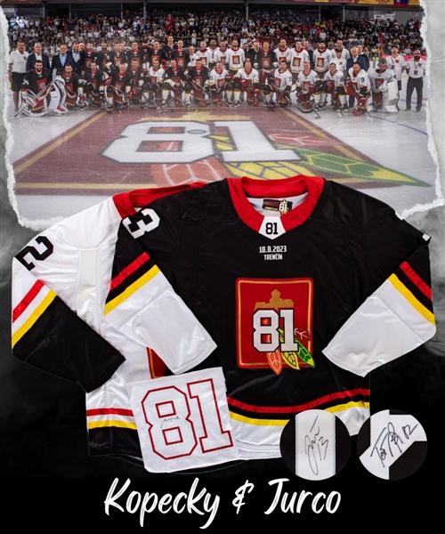 Tomas Jurcos Team Black and Tomas Kopeckys Team White 2023 Marian Hossa "Goodbye Game" Signed Game-Issued Jerseys Plus Marian Hossa Signed T-Shirt