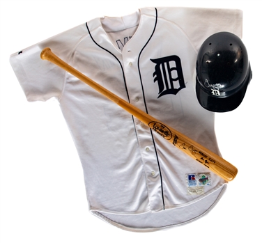 Travis Frymans 1994 Detroit Tigers Signed Game-Worn Jersey Plus 1990s Signed Game-Used Tigers Batting Helmet and 1990s Signed Game-Used Tigers Louisville Slugger Bat 
