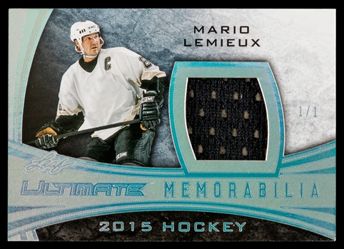 2015-16 Leaf Ultimate Memorabilia Hockey Card #UM-13 HOFer Mario Lemieux (1/1)