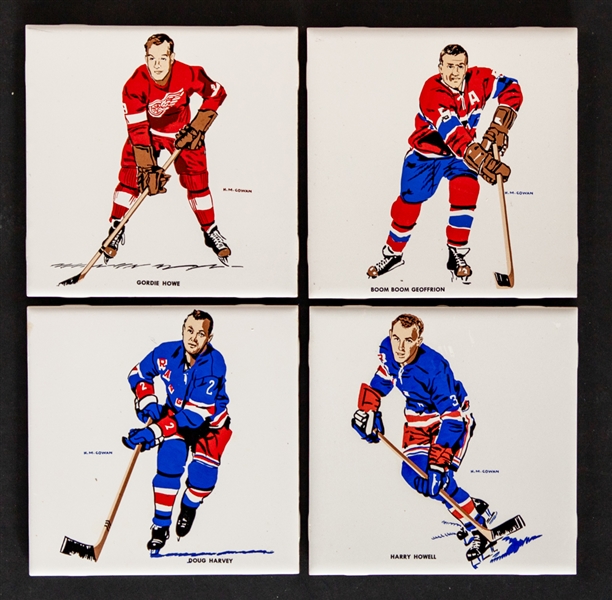 1962-63 H.M. Cowan/Screenart NHL Hockey Tile Collection of 11 Including Howe, Geoffrion, Harvey, Howell, Worsley and Others