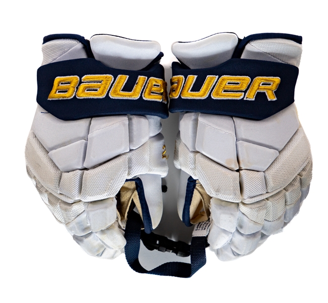 Victor Olofssons 2019-20 Buffalo Sabres "50th Anniversary" Game-Worn Bauer 2S Pro Gloves with Team COA