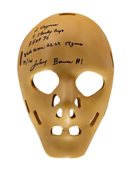 Deceased HOFer Johnny Bower Signed Limited-Edition 89/101 Mikula Ceramic Goalie Mask with Annotations - COA