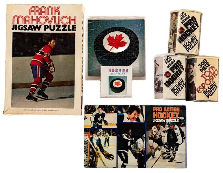 Vintage and Modern Hockey Jigsaw Puzzles Collection (11) Including 1970s Examples Plus Other Items