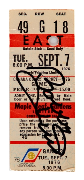 September 7th 1976 Canada Cup Game #3 Ticket (Canada 4 vs Sweden 0) - Ticket Signed by Bobby Hull Who Scored the Game-Winning Goal for Canada!