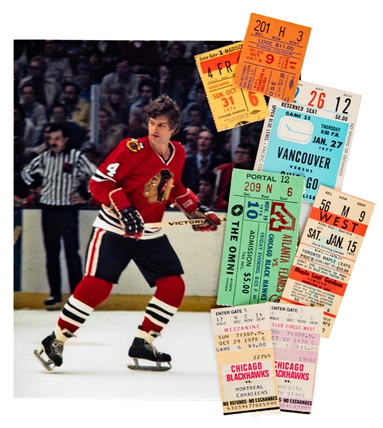 Bobby Orr with the Chicago Black Hawks 1976-77 and 1978-79 Ticket Stubs (7) Including October 19th 1978 Ticket Stub for His Last NHL Assist/Second to Last NHL Goal Game