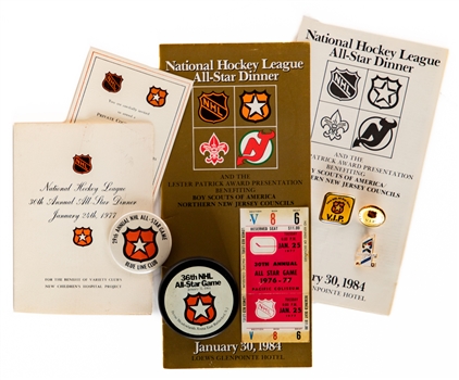 Max McNabs 1977 to 1990 NHL All-Star Game Programs, Pins and Souvenir Gifts Collection (27 Pieces) with Family LOA 