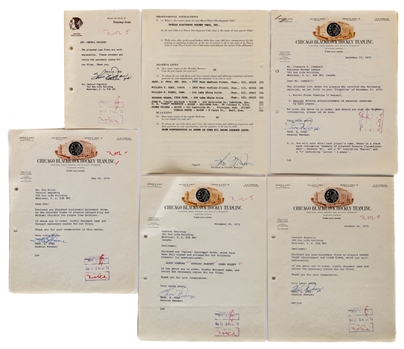 Chicago Black Hawks 1973-75 Document Collection of 35 Including 14 Signed by Deceased HOFer Tommy Ivan 