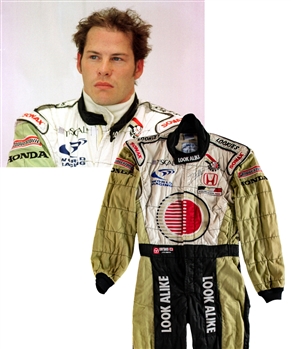Jacques Villeneuves 2001 Lucky Strike BAR Honda F1 Team Signed Worn Suit (Look Alike Sponsorship) with His Signed LOA