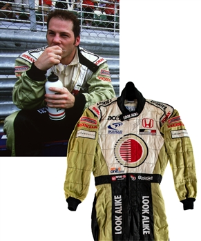 Jacques Villeneuves 2002 Lucky Strike BAR Honda F1 Team Signed Worn Suit (Look Alike Sponsorship) with His Signed LOA