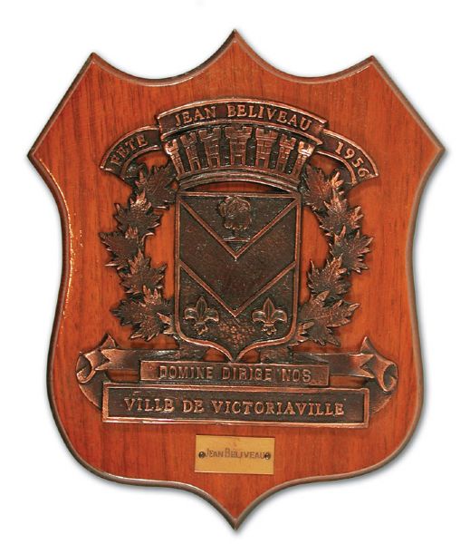 Plaque Presented to Jean Beliveau in 1956 by the Town of Victoriaville