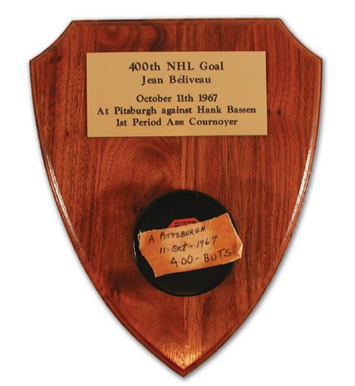 Jean Beliveaus 1967-68 400th NHL Goal Puck
