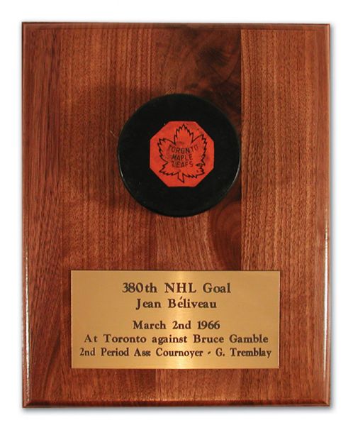 Jean Beliveaus 1965-66 380th NHL Goal Puck to Pass Ted Lindsay