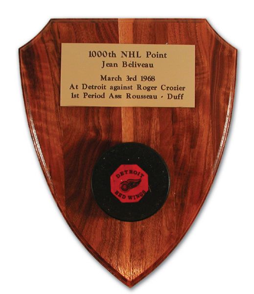 Jean Beliveaus 1967-68 1000th NHL Point Puck