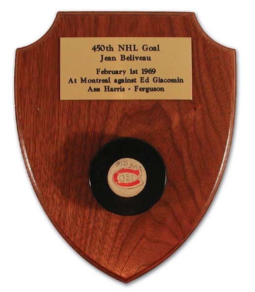 Jean Beliveaus 1968-69 450th NHL Goal Puck